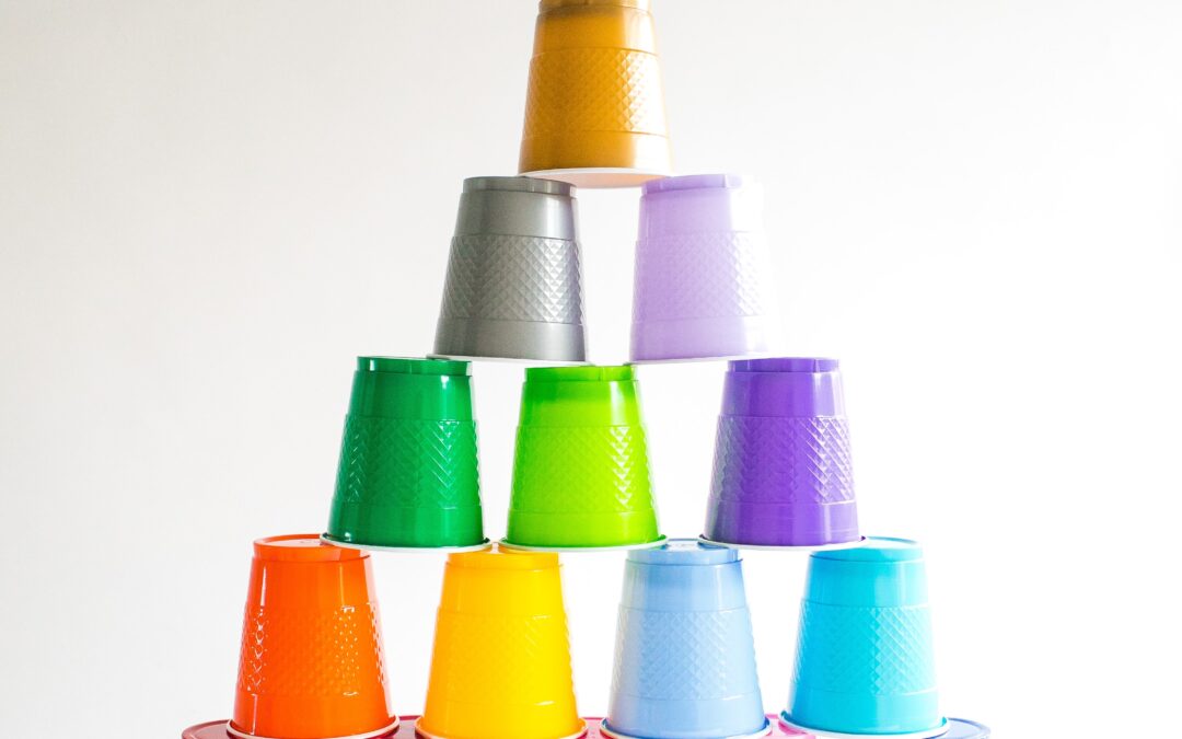 colourful stacked cups